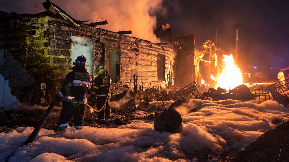 Тушение пожара после взрыва на автомойке в Семее, двое пострадавших с ожогами