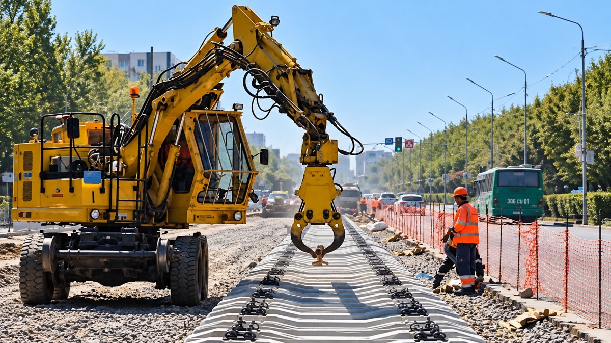 Укладка рельсов первой линии LRT в Алматы