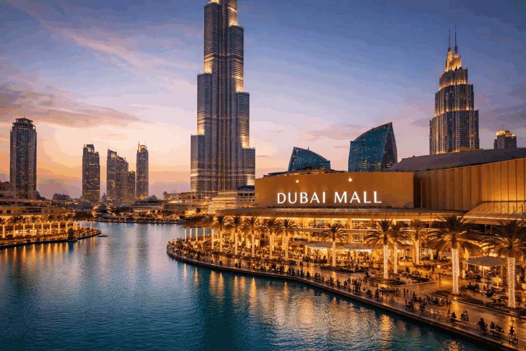 Район Dubai Mall и поющих фонтанов
