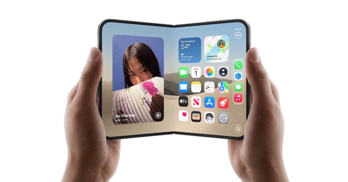 Раскрытый складной смартфон iPhone Duo