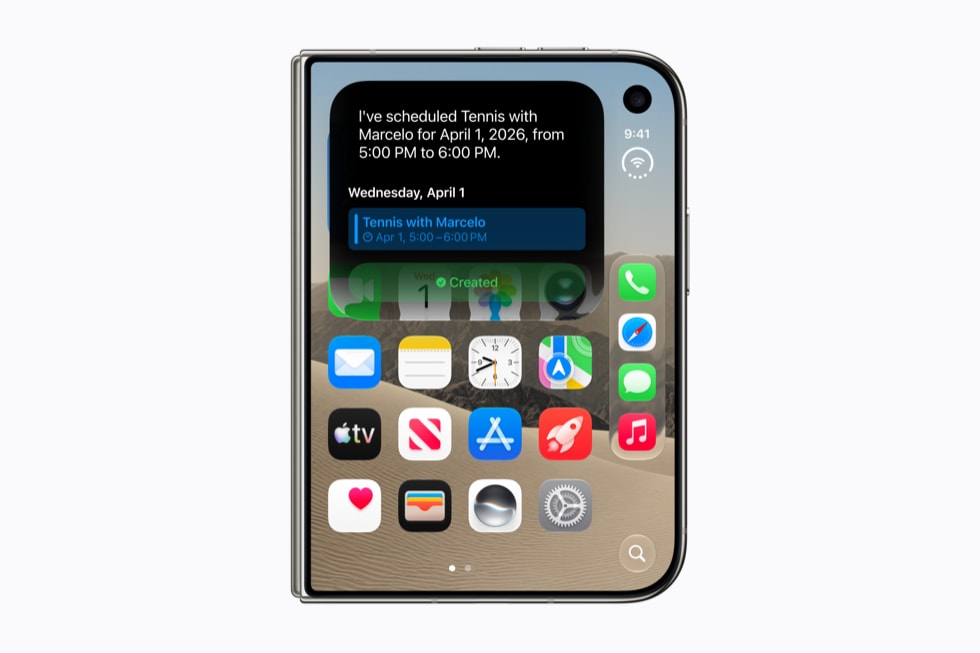 Siri AI создаёт событие в календаре на экране iPhone Duo